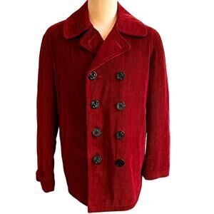 VTG Schott U.S. 740N Red Corduroy Pea Jacket Mens sz 42 L Winter Holiday Coat